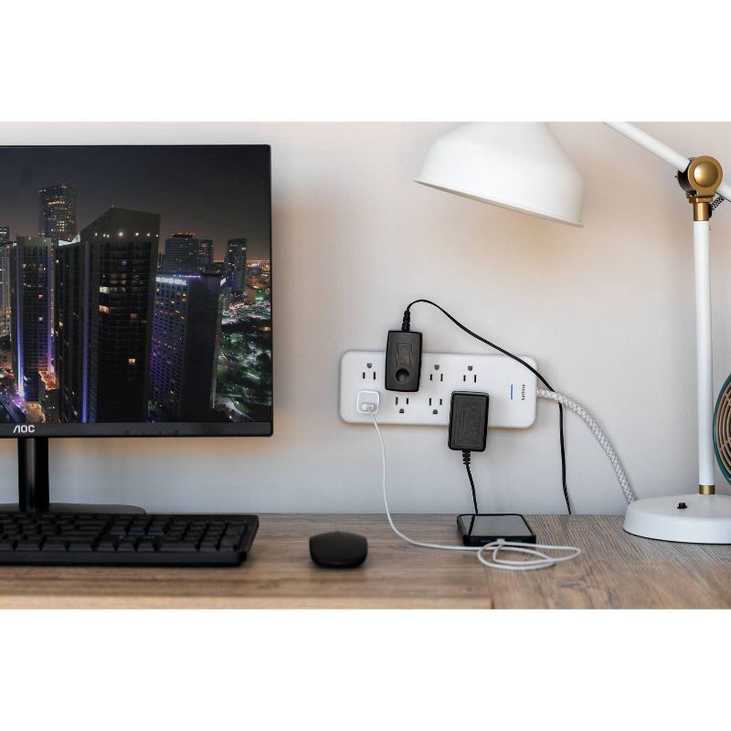 slide 8 of 9, Philips 8-Outlet Surge 8' braided cord 2160J Adapter-Spaced - White, 1 ct