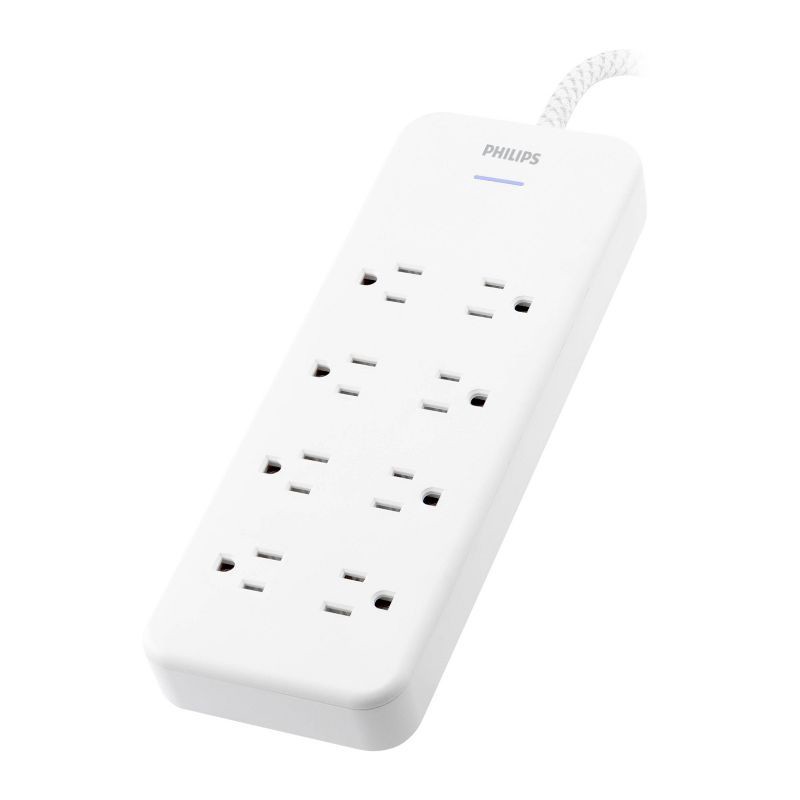 slide 1 of 9, Philips 8-Outlet Surge 8' braided cord 2160J Adapter-Spaced - White, 1 ct