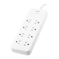 Philips 8-Outlet Surge 8' braided cord 2160J Adapter-Spaced - White