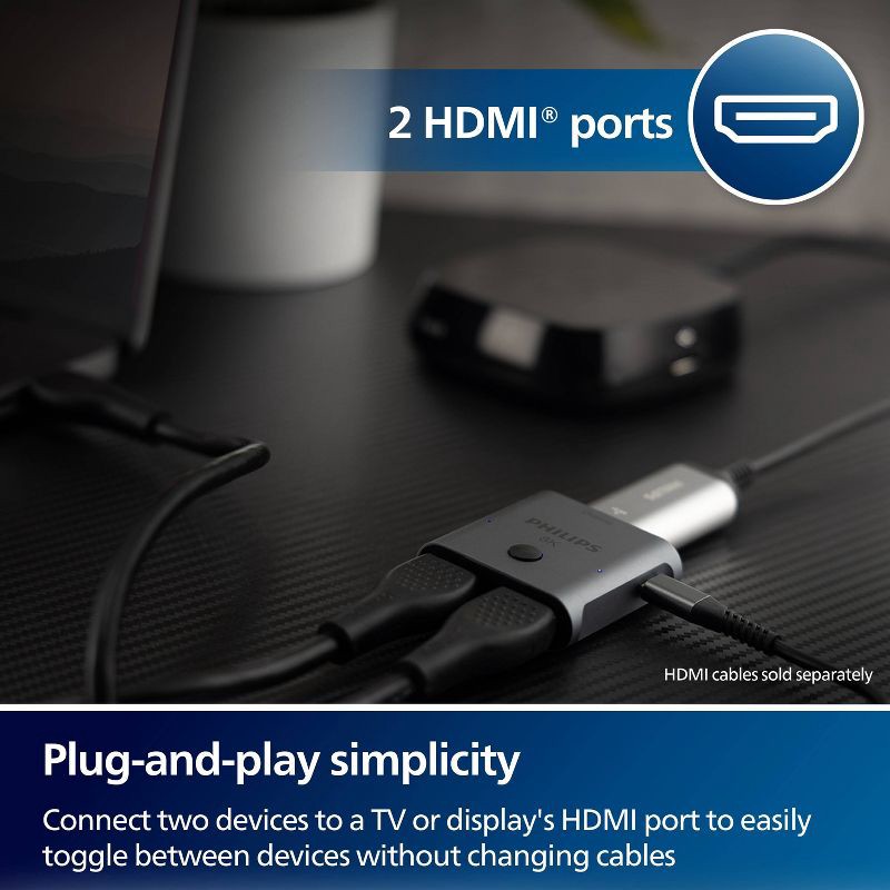 slide 3 of 7, Philips 8K HDMI 2-Port Switch - Silver: AV Switches, 2-Way HDMI Connection, 1 ct
