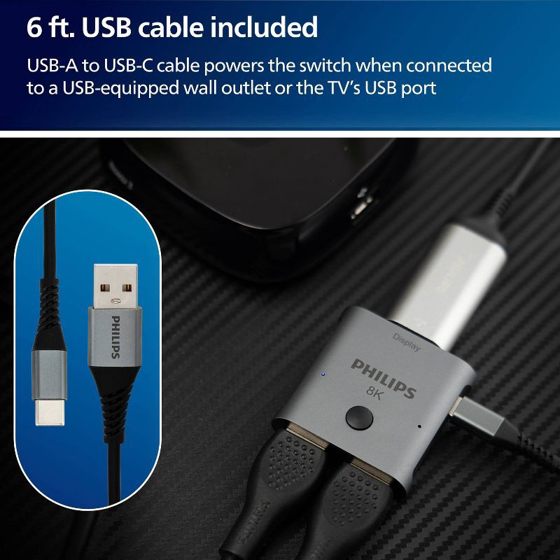 slide 4 of 7, Philips 8K HDMI 2-Port Switch - Silver: AV Switches, 2-Way HDMI Connection, 1 ct