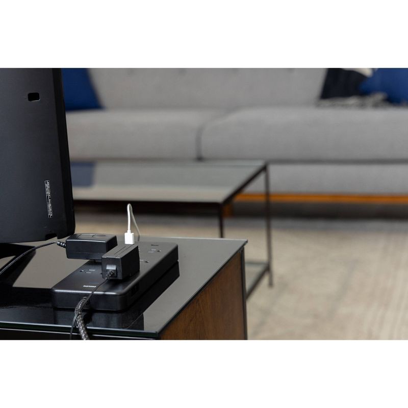 slide 8 of 8, Philips 10-Outlet Surge 6' Braided cord 2880J 2 USB-A - 2.4A Adapter-Spaced - Black, 1 ct