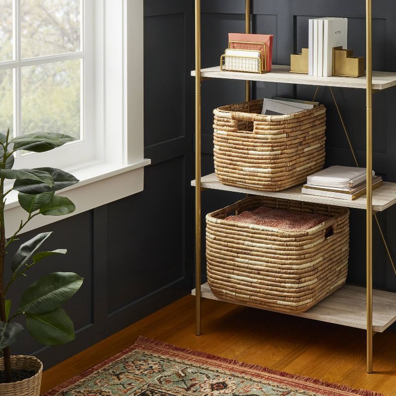 slide 2 of 3, XL Woven Water Hyacinth Crate with Cream Accents - Threshold™: Decorative XL Basket, Off-White Rectangle, 18"x16"x12", 1 ct