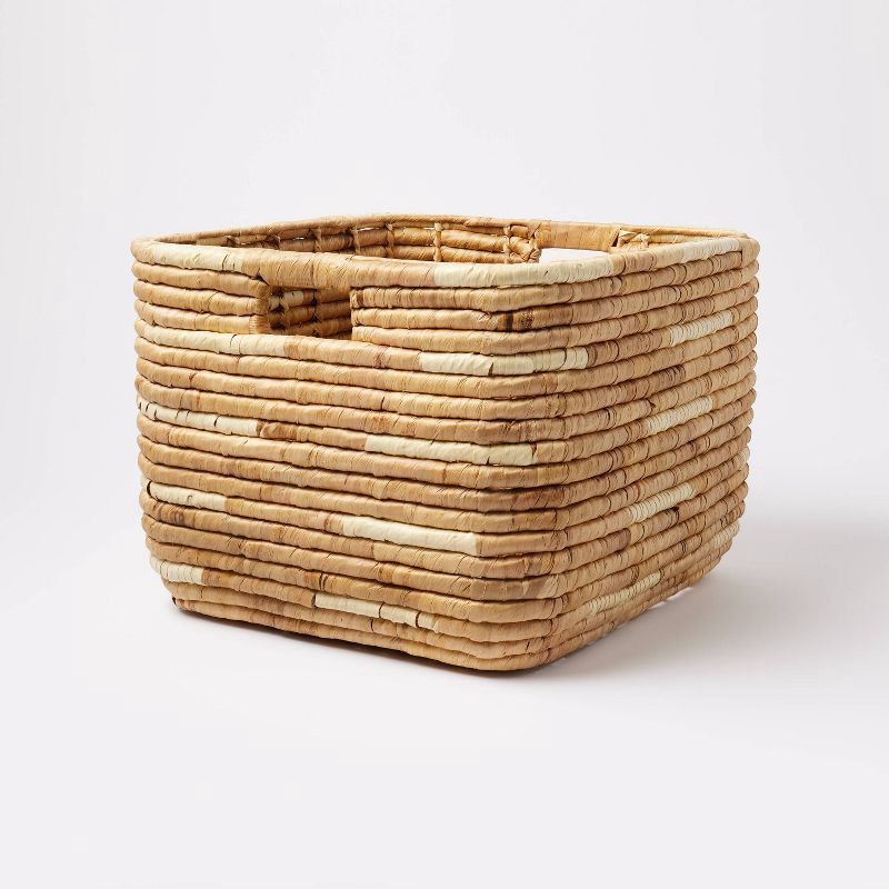 slide 1 of 3, XL Woven Water Hyacinth Crate with Cream Accents - Threshold™: Decorative XL Basket, Off-White Rectangle, 18"x16"x12", 1 ct