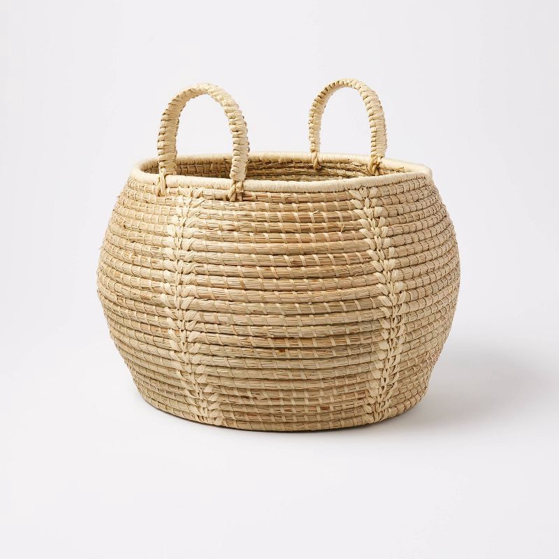 slide 1 of 3, Woven Medong Grass Round Floor Basket - Threshold™, 1 ct