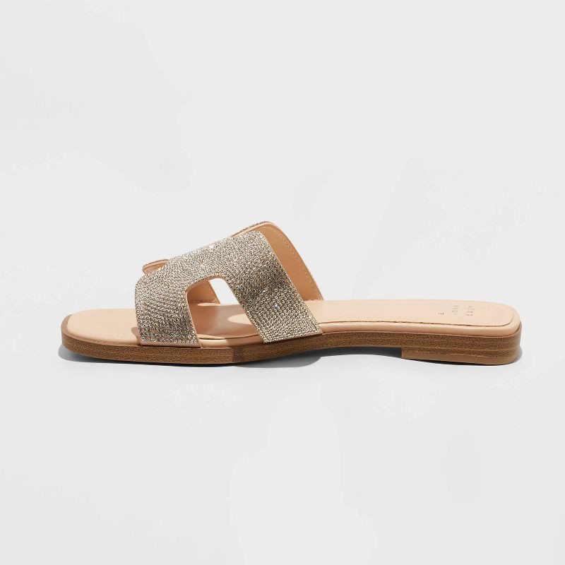 slide 2 of 4, Women's Nina Rhinestone Flat Sandals - A New Day™ Silver 6.5: Open Toe, Slip On, Textured Outsole, 1 ct