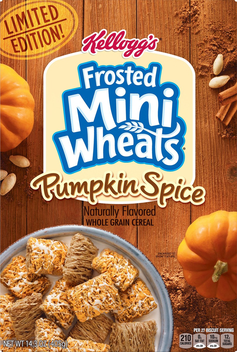 slide 5 of 8, Frosted Mini-Wheats Kellogg's Frosted Mini Wheats Breakfast Cereal, Fiber Cereal, Kids Snacks, Pumpkin Pie Spice, 14.3oz Box, 1 Box, 14.3 oz