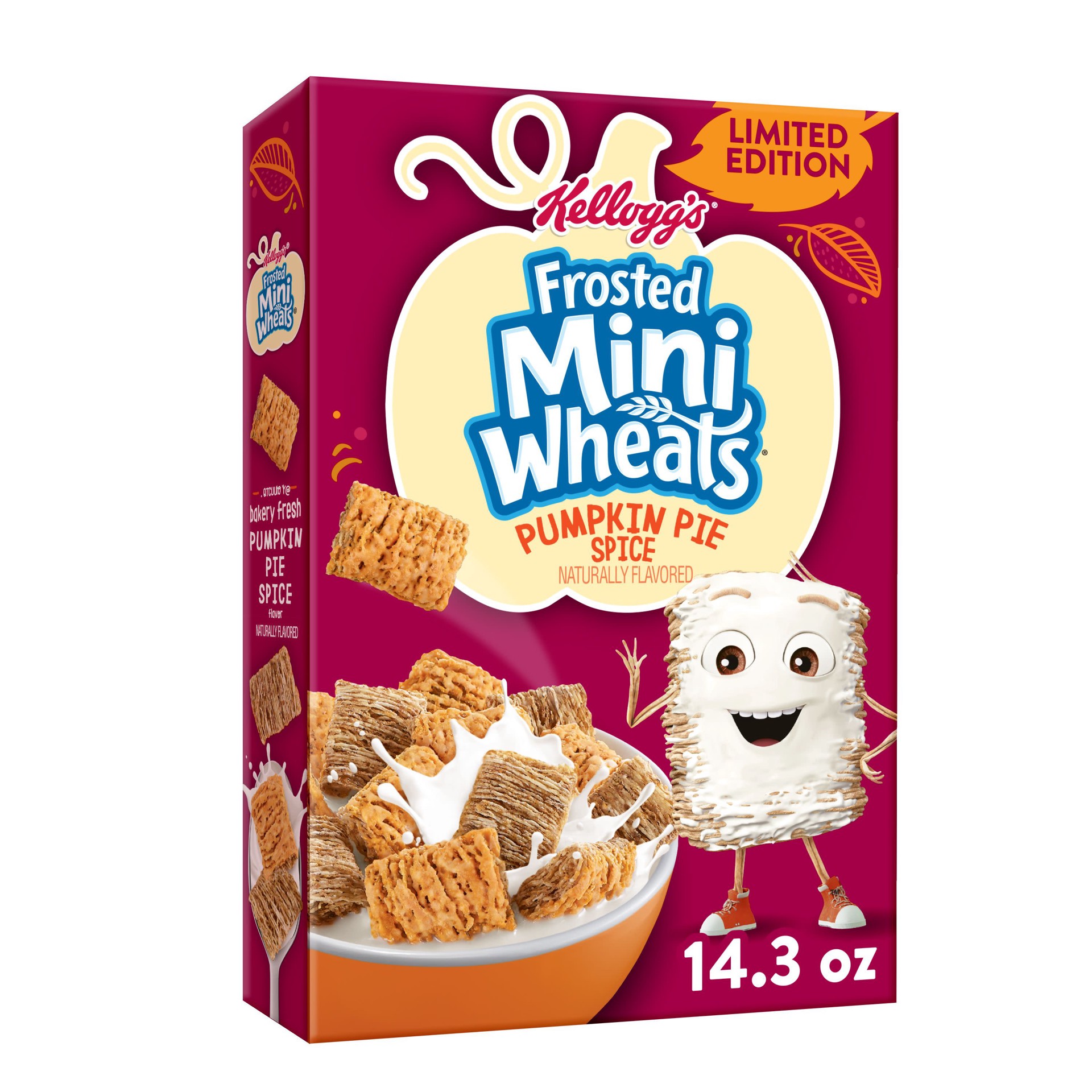 slide 1 of 8, Frosted Mini-Wheats Kellogg's Frosted Mini Wheats Breakfast Cereal, Fiber Cereal, Kids Snacks, Pumpkin Pie Spice, 14.3oz Box, 1 Box, 14.3 oz