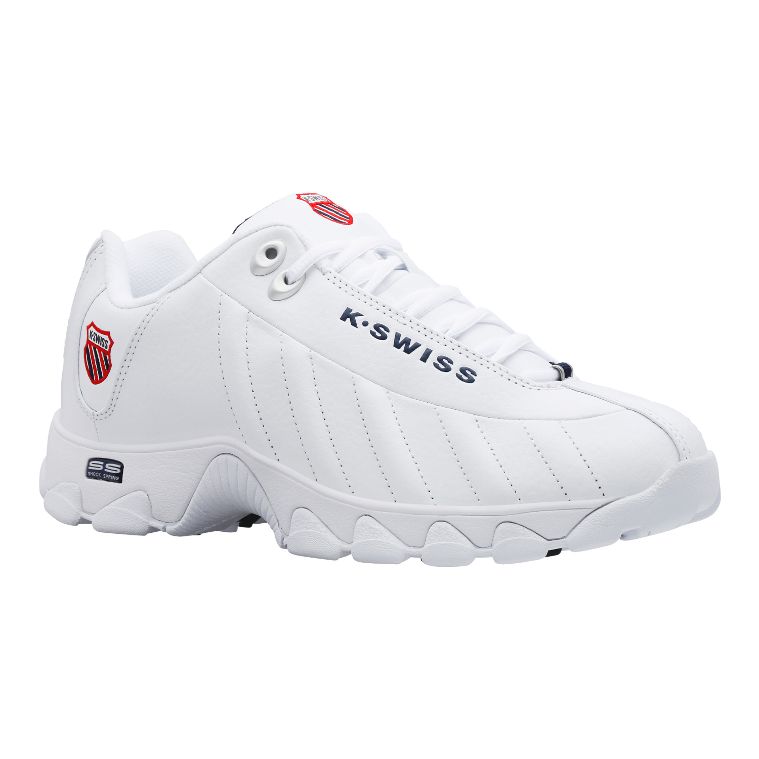 slide 1 of 4, K SWISS K-Swiss Men's Sneaker, White/Navy/Red, Size 8 Wide, 8w