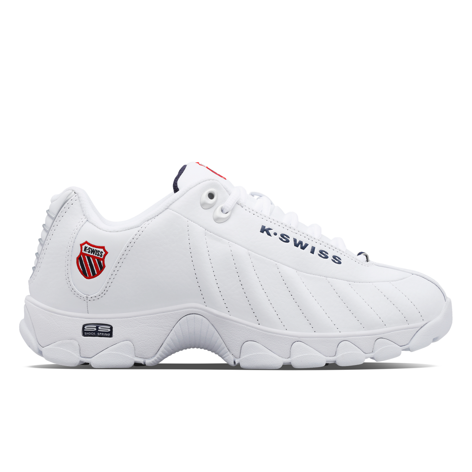 slide 3 of 4, K SWISS K-Swiss Men's Sneaker, White/Navy/Red, Size 8 Wide, 8w