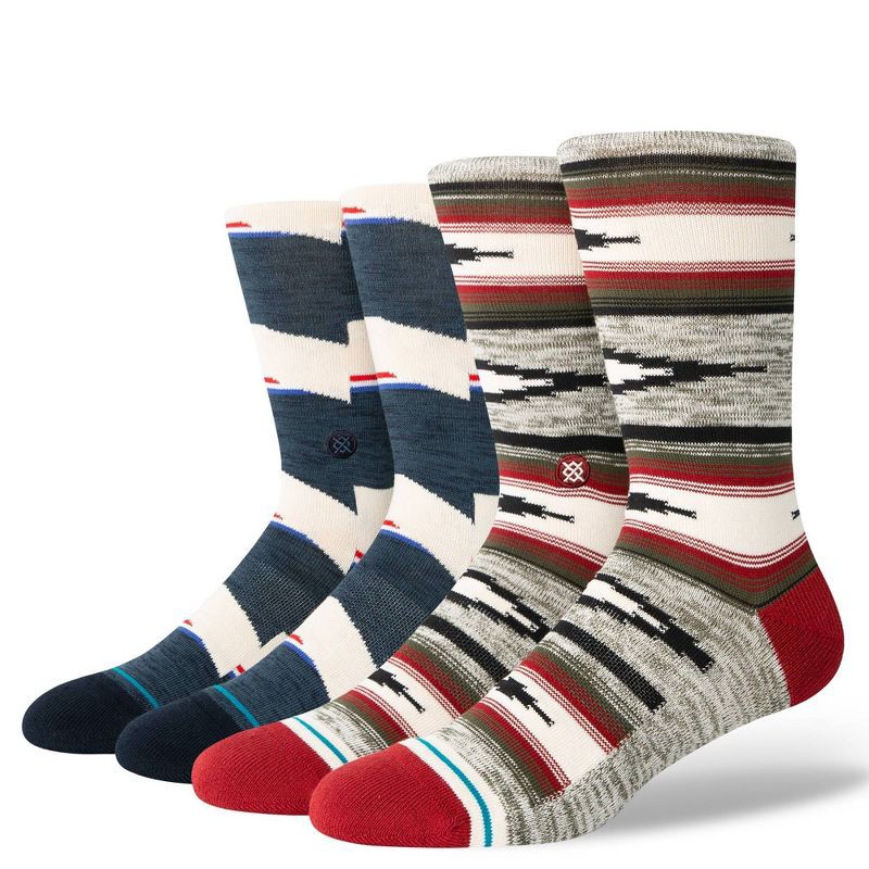 slide 1 of 8, STANCE Men's Striped Blanket Crew Socks 2pk - Red/Blue L, 2 ct