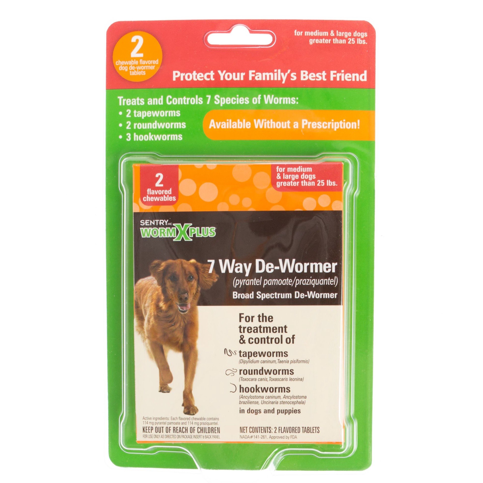 slide 1 of 1, SENTRY WORM X PLUS 7 Way Broad Spectrum Dog De-Wormer - 2 Pack, 25 lb