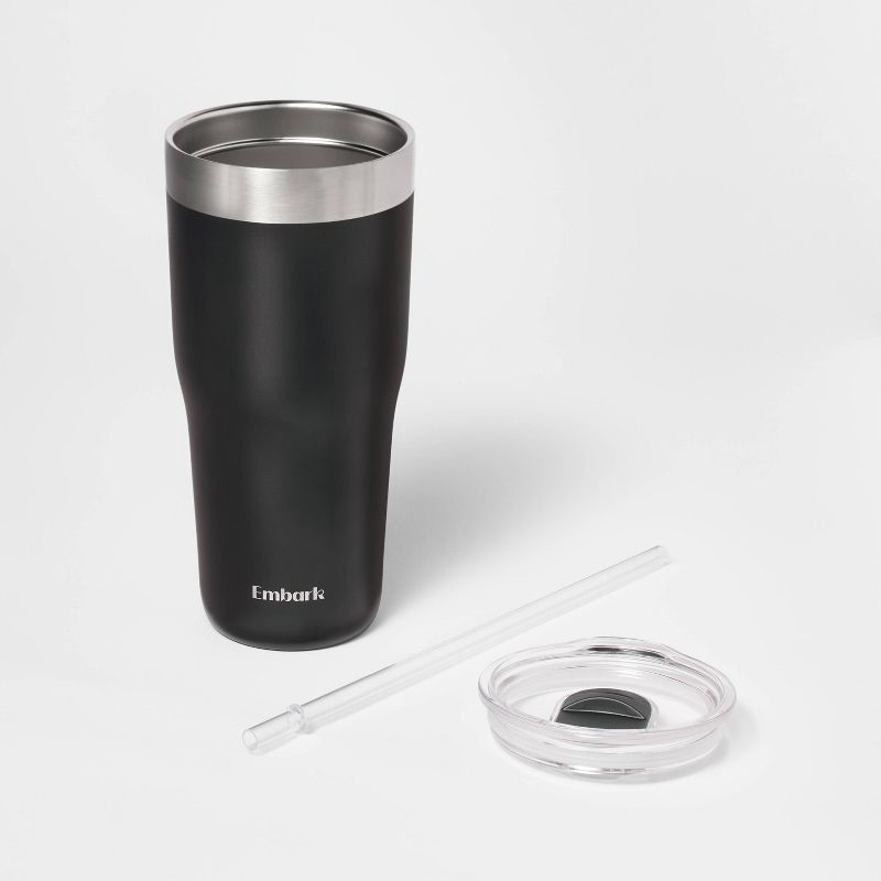 slide 2 of 3, 30oz Stainless Steel Tumbler with Straw Black - Embark™: Portable Drinkware, 10.85" Height, 30 oz