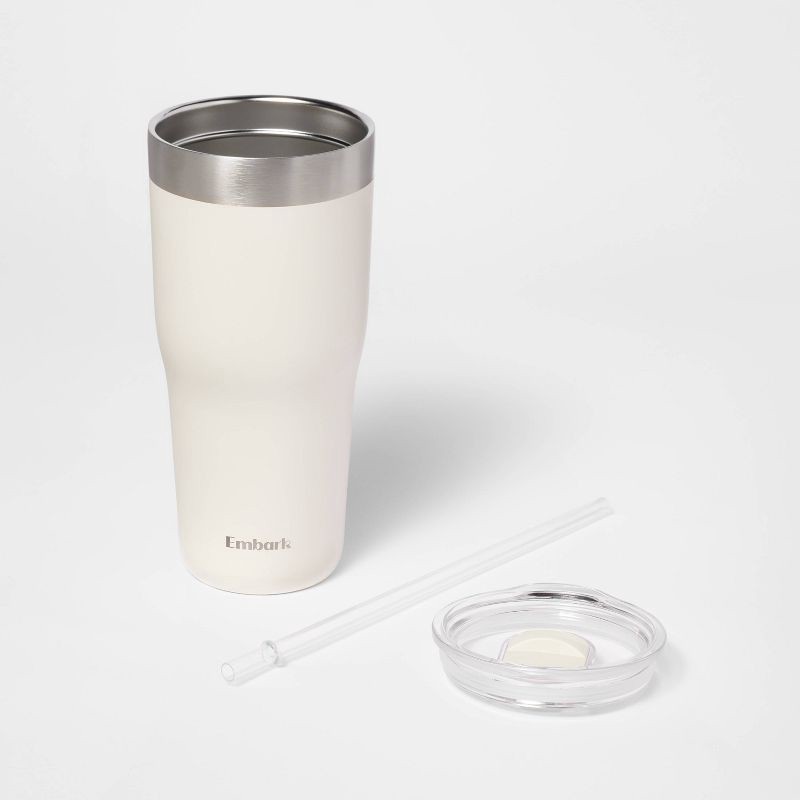 slide 2 of 3, 30oz Stainless Steel Tumbler with Straw Cream - Embark™: Portable Drinkware, Off-White, 30 oz