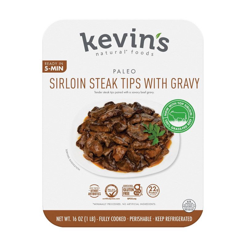 slide 1 of 4, Kevin's Natural Foods Gluten Free Sirloin Steak Tips with Gravy - 16oz, 16 oz