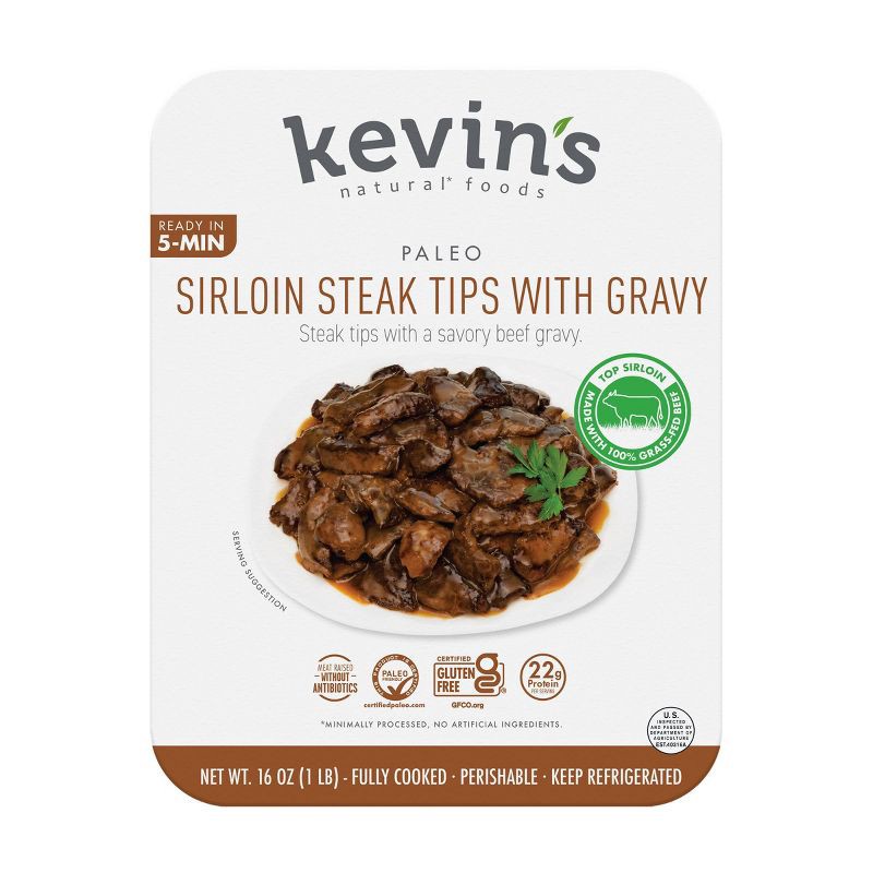 slide 1 of 4, Kevin's Natural Foods Gluten Free Sirloin Steak Tips with Gravy - 16oz, 16 oz