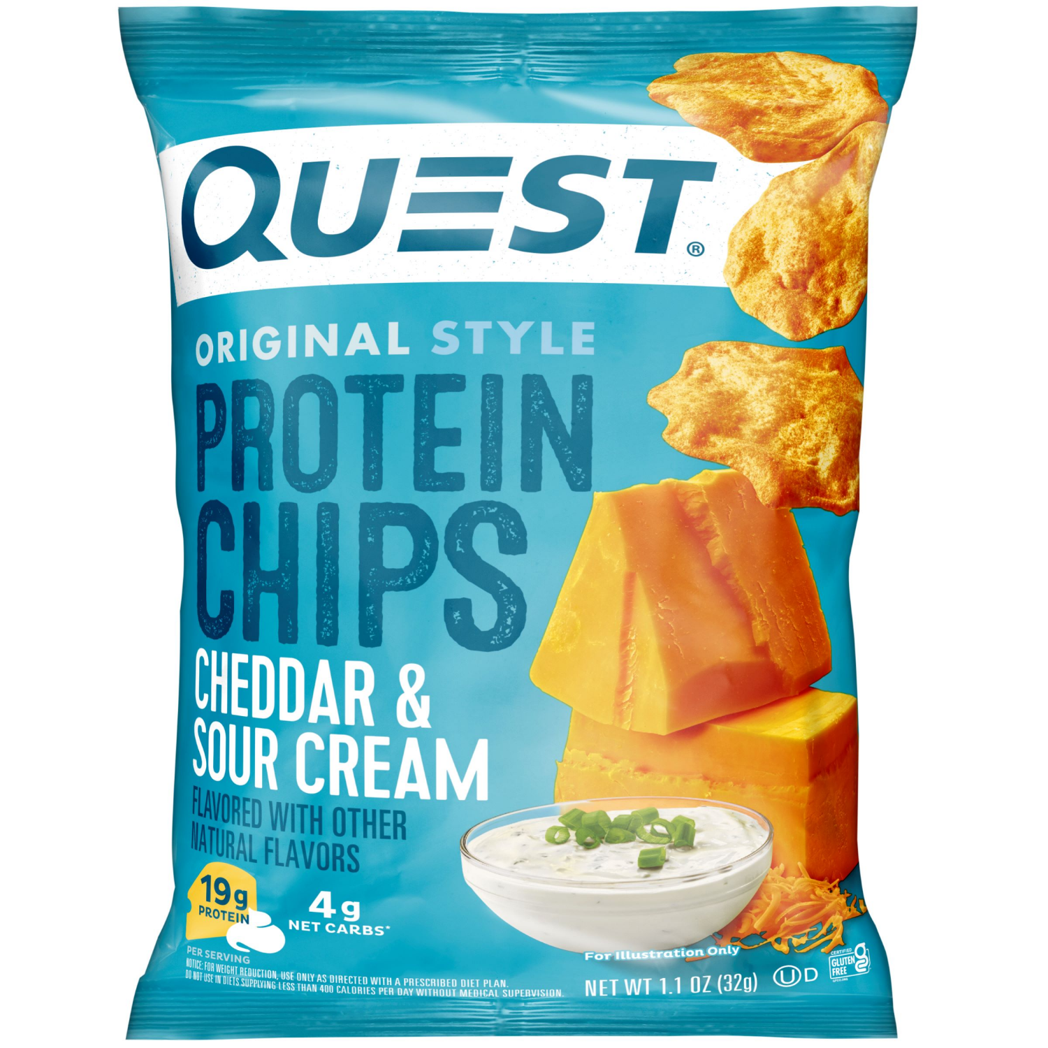slide 1 of 2, Quest Cheddar & Sour Cream Protein Chips, 1.125 oz