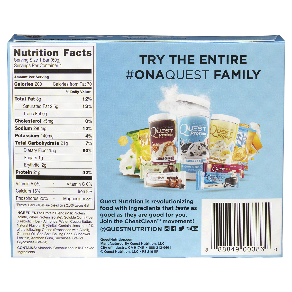 slide 2 of 3, Quest Cookies & Cream Flavor Bars 4 - 2.12 oz Bars, 4 ct