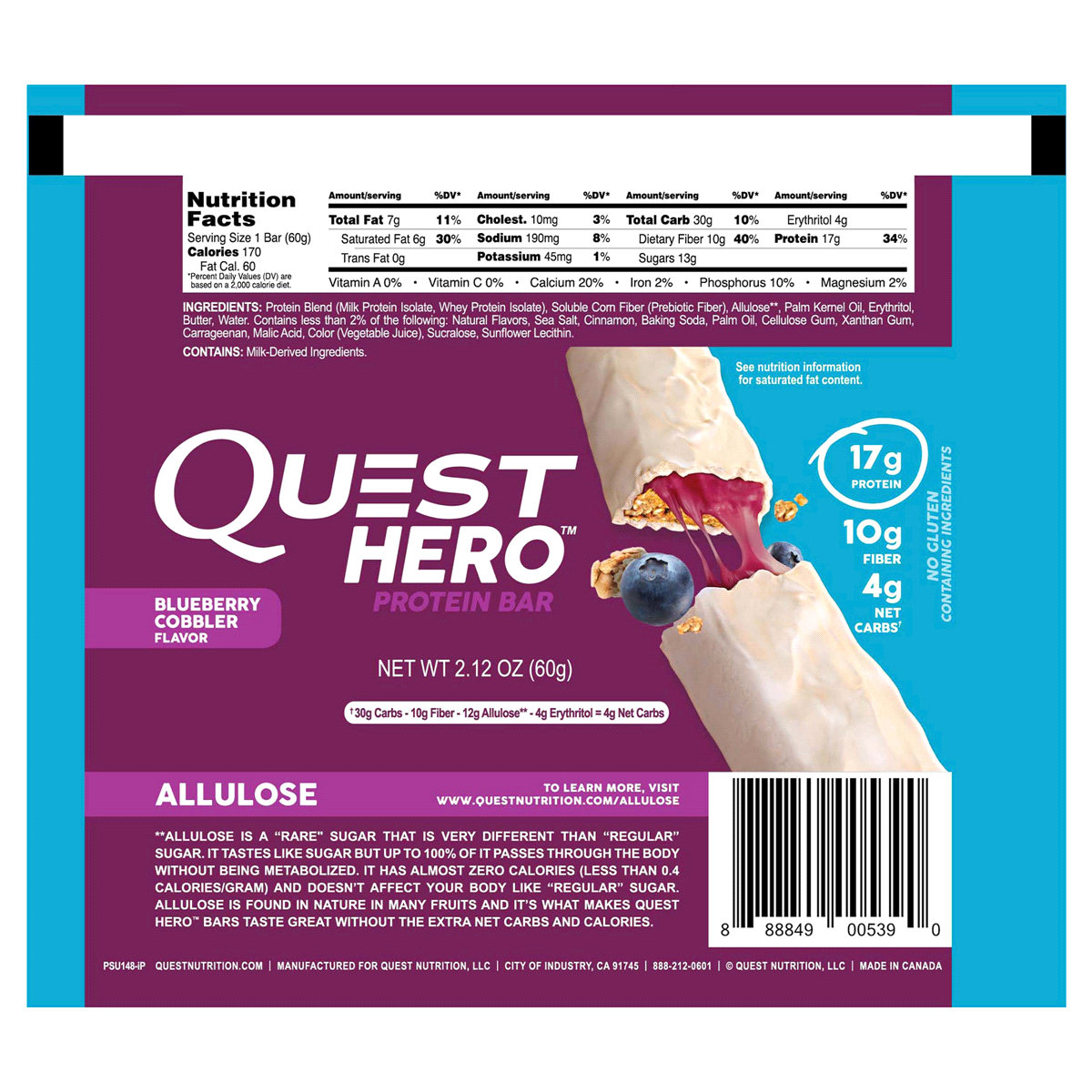 slide 2 of 2, Quest Crispy Blueberry Cobbler Hero Protein Bar, 1 ct