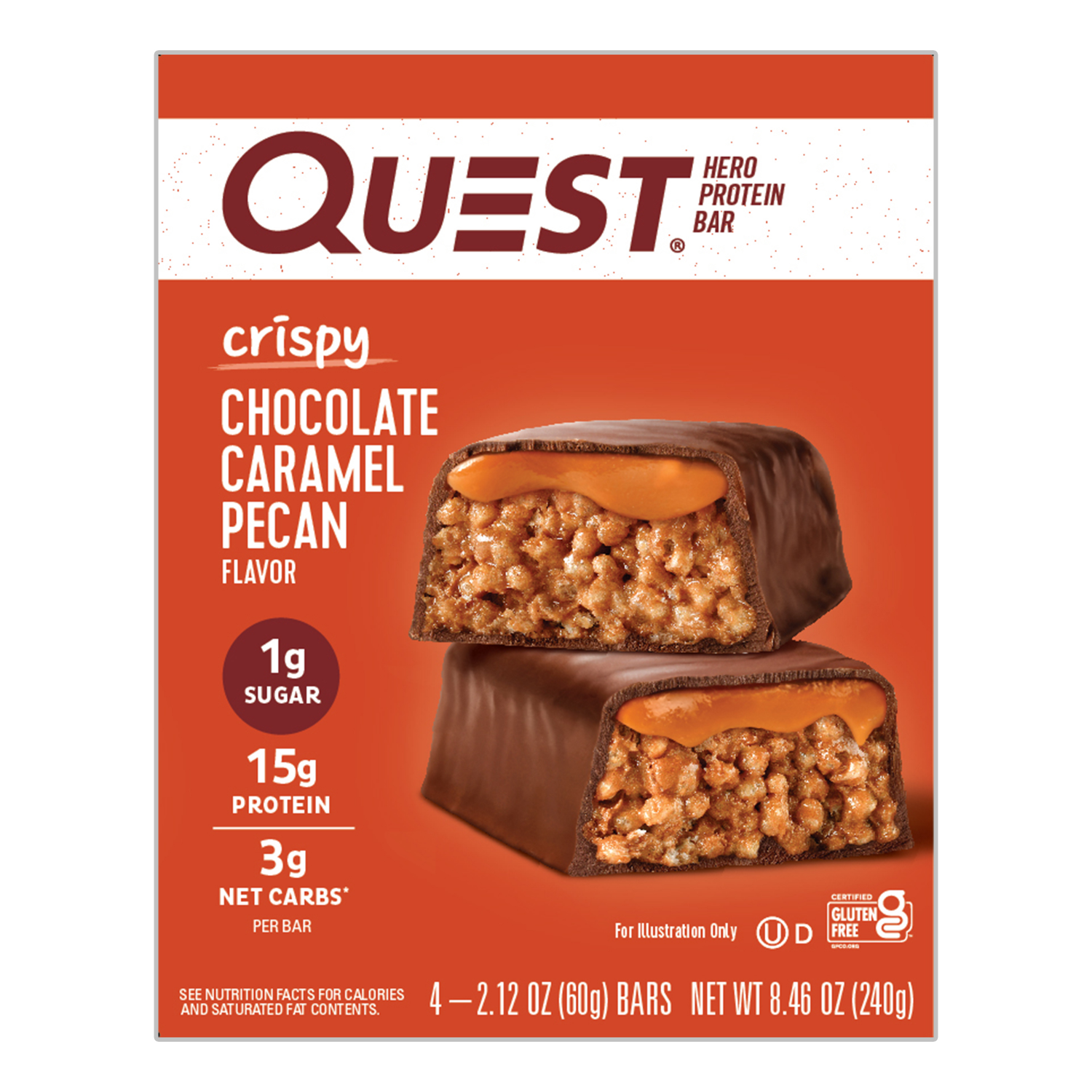 slide 1 of 2, Quest Protein Bar, Hero, Chocolate Caramel Pecan Flavor, Crispy, 4 ct