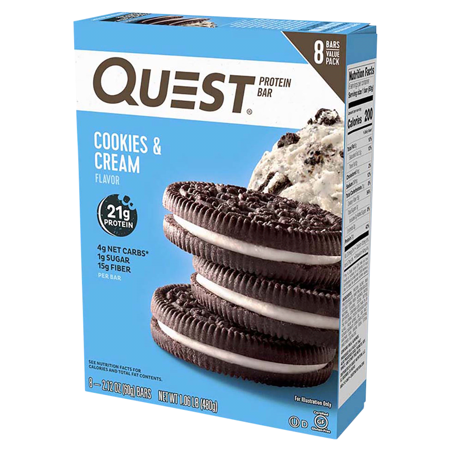slide 1 of 2, Quest Protein Bar, Cookies & Cream, Value Pack - 8 ct, 8 ct
