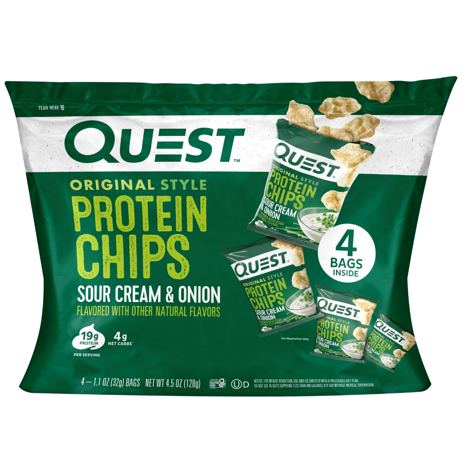 slide 1 of 1, Quest Nutrition Protein Chips - Sour Cream & Onion - 1.1oz/4pk, 4 ct; 1.1 oz