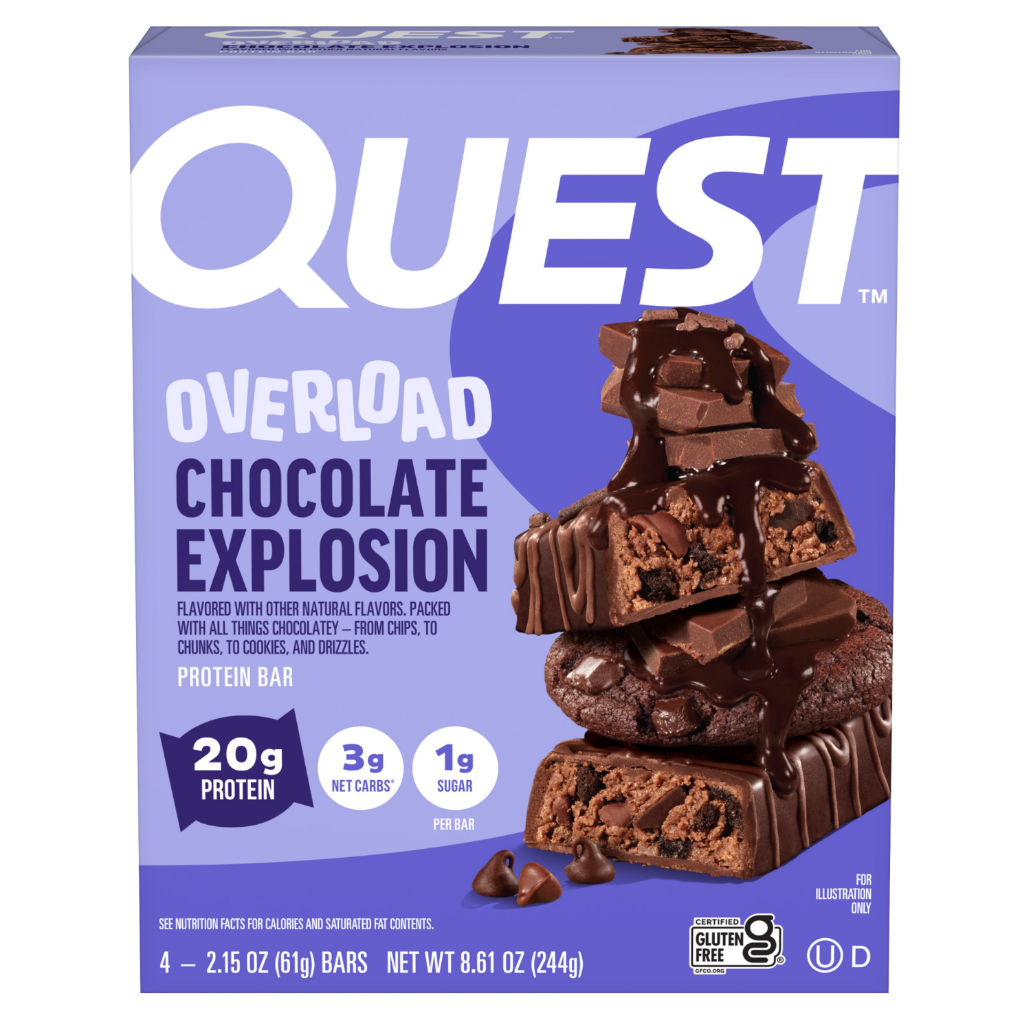 slide 1 of 1, Quest Choc Explosion Overload Bars 4pk, 8.61 oz