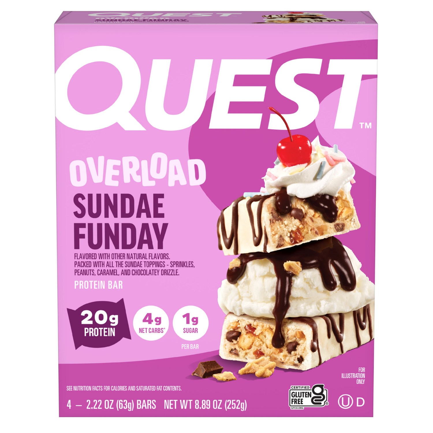 slide 1 of 1, Quest Protein Bar, Overload, Sundae Funday, 4 ct