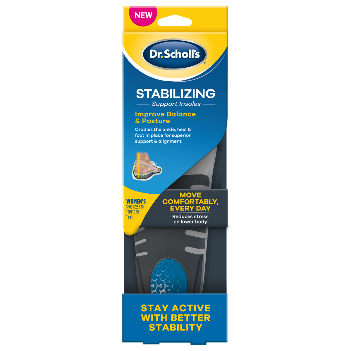 slide 1 of 5, Dr. Scholl's Stability Support Insoles, Flat Feet & Overpronation Low Arch Support, Improves Balance & Stability, Motion Control, Trim Inserts to Fit Shoes, Women's 6-10 1 Pair, 1 pair