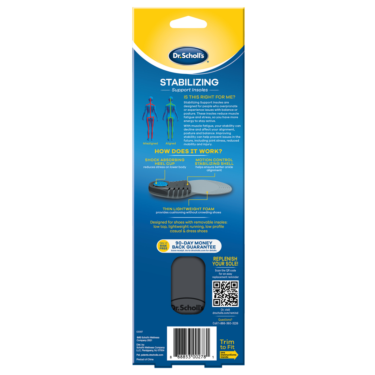 slide 5 of 5, Dr. Scholl's Stability Support Insoles, Flat Feet & Overpronation Low Arch Support, Improves Balance & Stability, Motion Control, Trim Inserts to Fit Shoes, Women's 6-10 1 Pair, 1 pair