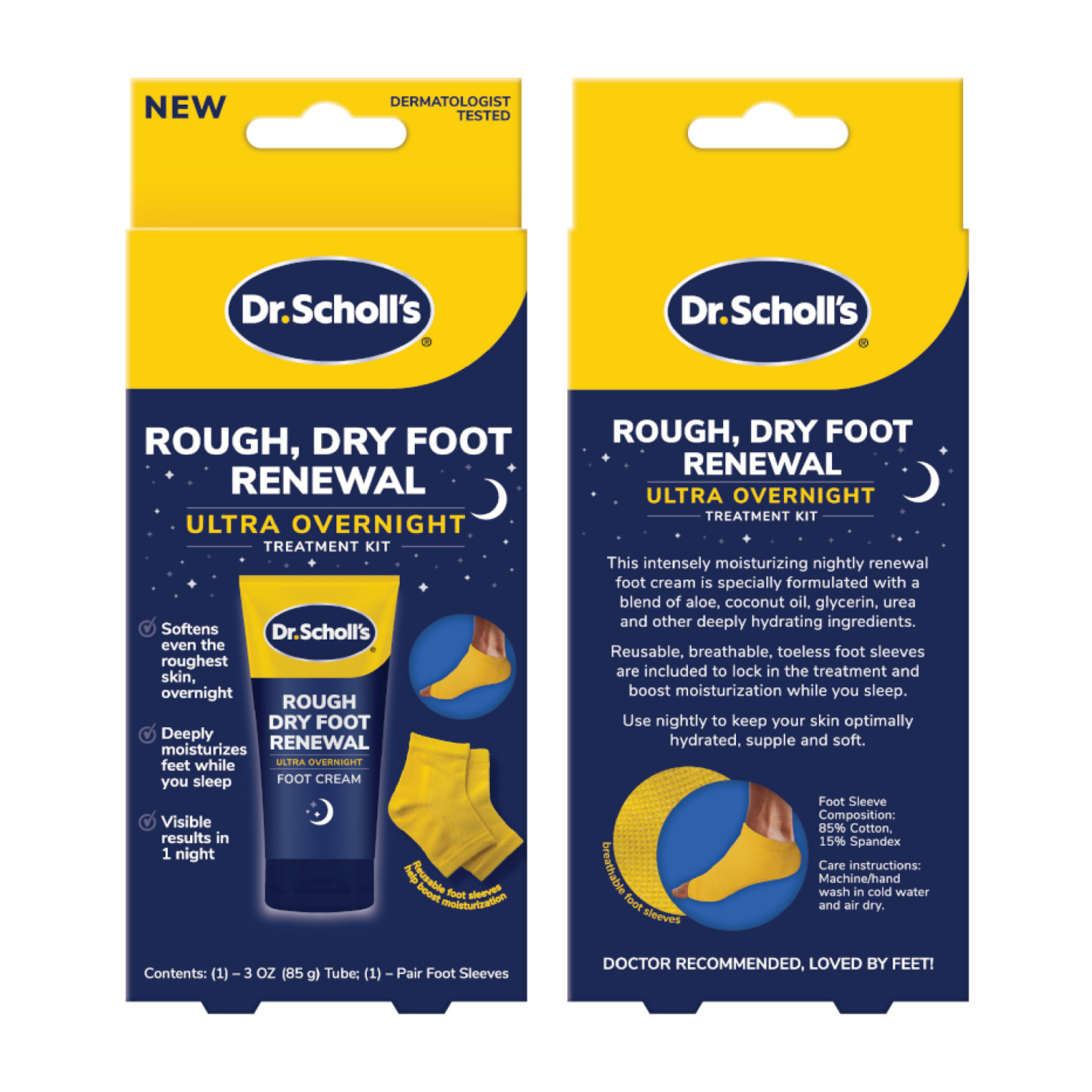 slide 6 of 8, DR SCHOLLS Dr. Scholl's Rough, Dry Foot Renewal Ultra Overnight Treatment Kit With Ultra Overnight Foot Cream 3 Oz And 1 Pair Toeless Foot Sleeves To Deeply Moisturize, 3 oz