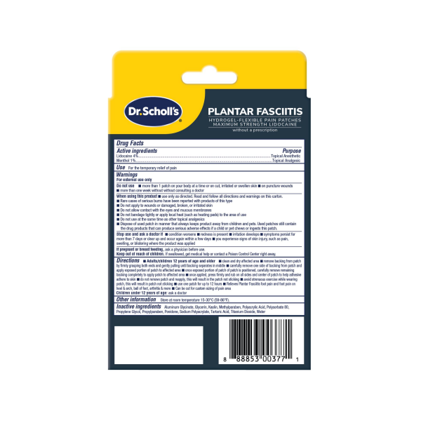 slide 20 of 29, Dr. Scholl's PLANTAR FASCIITIS PAIN PATCHES with Hydrogel Flexible Technology, 8 Ct // Clinically Tested 12-Hour Daily Pain Relief - Contours to Your Foot - With Lidocaine & Menthol, 8 Treatments, 8 ct