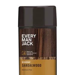 Every Man Jack Sandalwood Aluminum-Free Deodorant for Men, Naturally Derived, 3 oz