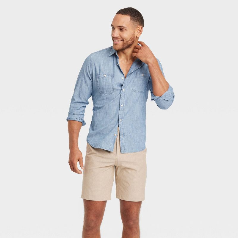 slide 3 of 3, Men's 9" Hybrid Swim Shorts - Goodfellow & Co™ Almond 42: Recycled Polyester, Water Repellent, UPF 50+, 4-Way Stretch, 1 ct