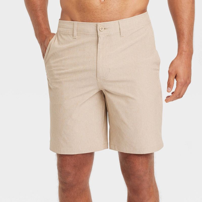 slide 1 of 3, Men's 9" Hybrid Swim Shorts - Goodfellow & Co™ Almond 42: Recycled Polyester, Water Repellent, UPF 50+, 4-Way Stretch, 1 ct