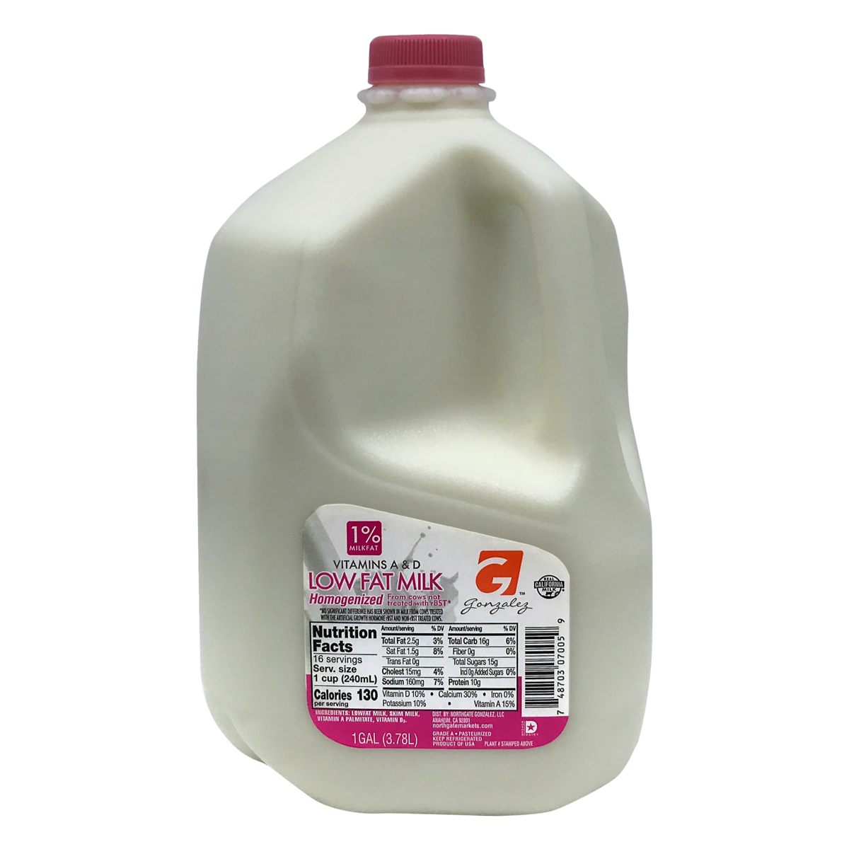 slide 1 of 1, Gonzalez Low Fat 1 % Milk, 1 gal