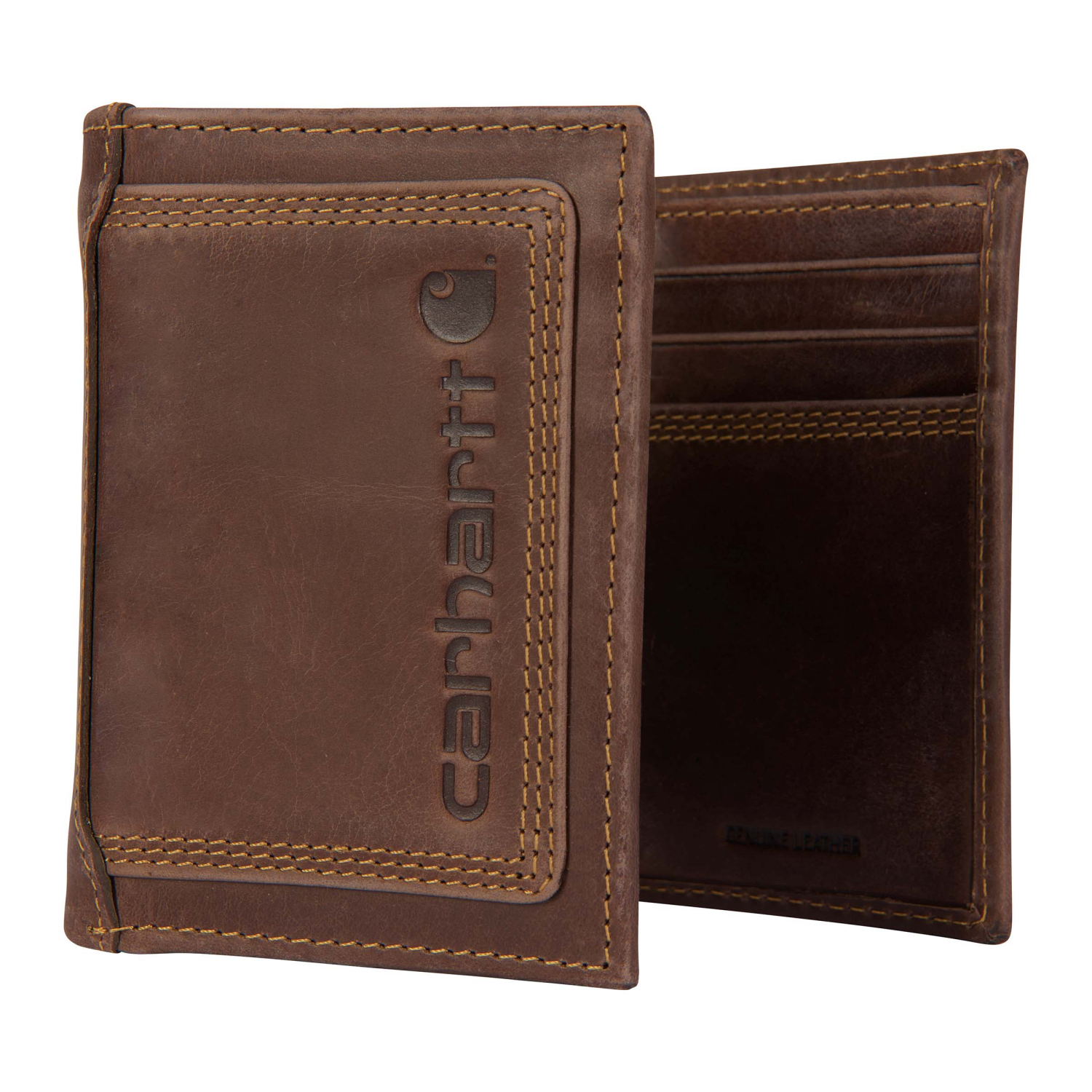 slide 3 of 5, Carhartt Leather Triple-Stitched Trifold Wallet, One Size