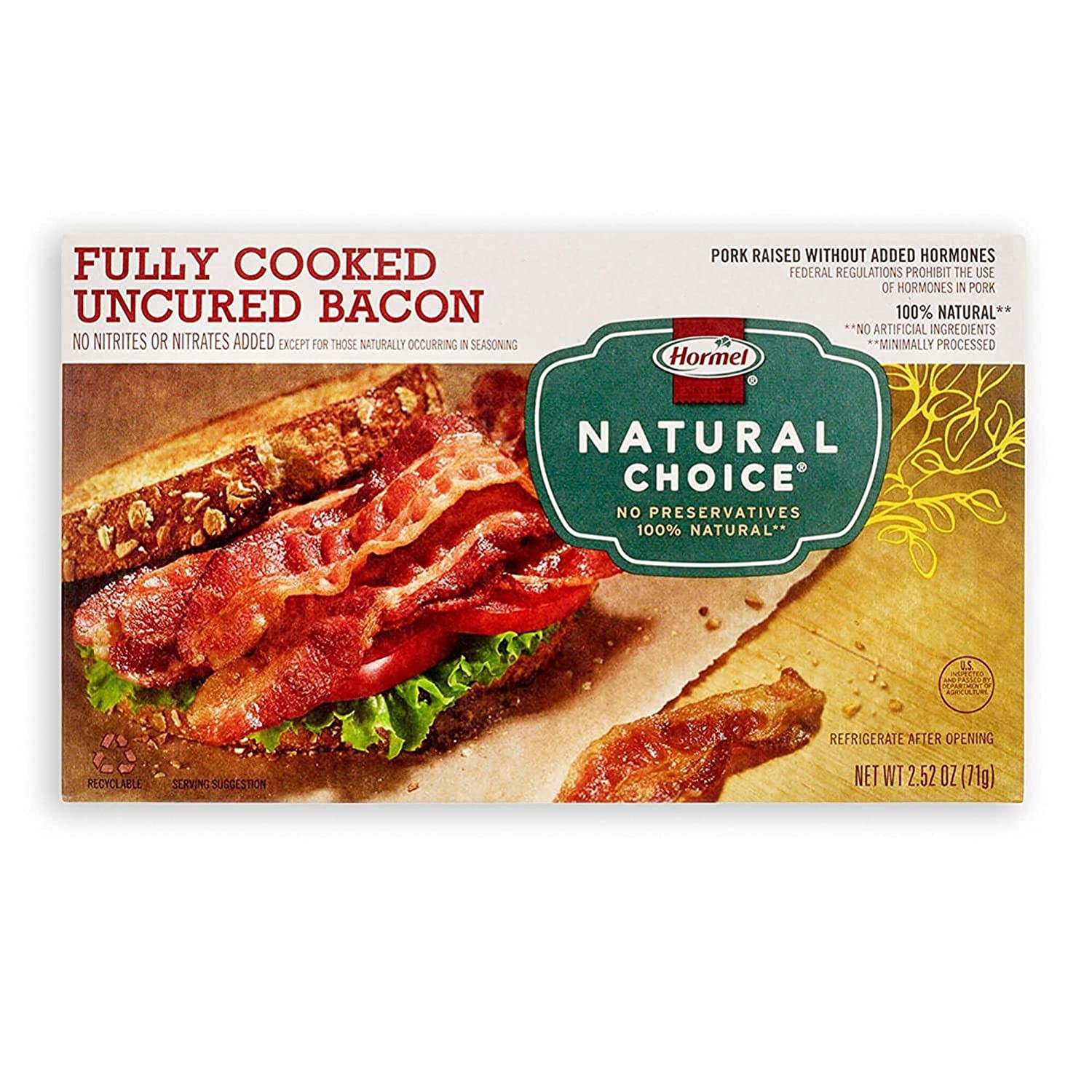 slide 1 of 2, HORMEL NATURAL CHOICE Uncured Fully Cooked Bacon, 2.52 oz