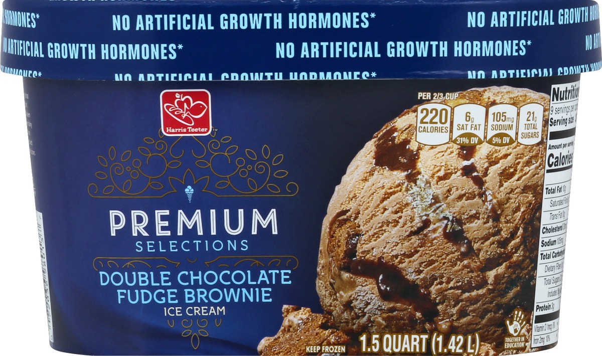 slide 4 of 4, Harris Teeter Premium Ice Cream - Double Chocolate Fudge Brownie, 48 oz