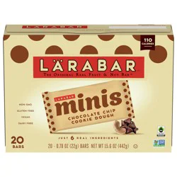 LÄRABAR Chocolate Chip Cookie Dough Mini Bars, Gluten Free Vegan Bar, 20 ct