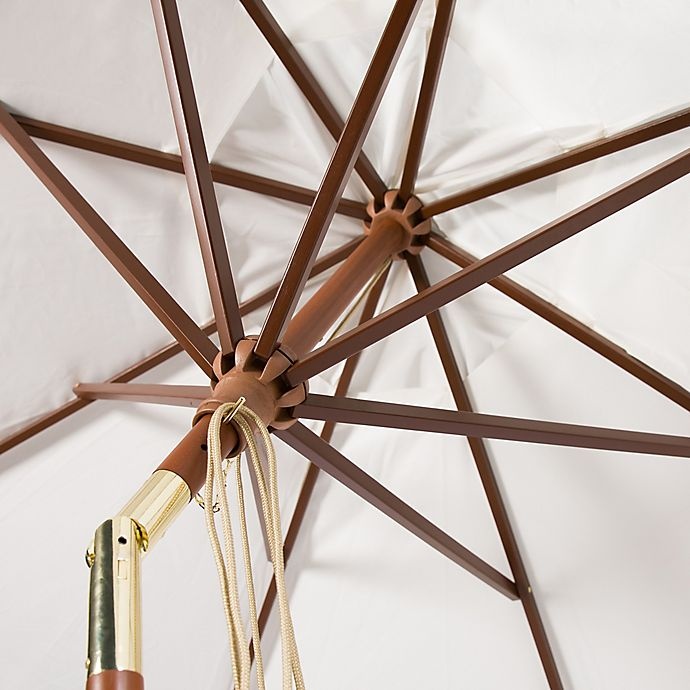 slide 3 of 3, Safavieh UV Resistant Cannes Wooden Market Umbrella, 9 ft