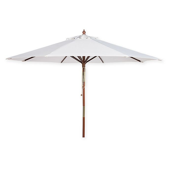 slide 1 of 3, Safavieh UV Resistant Cannes Wooden Market Umbrella, 9 ft