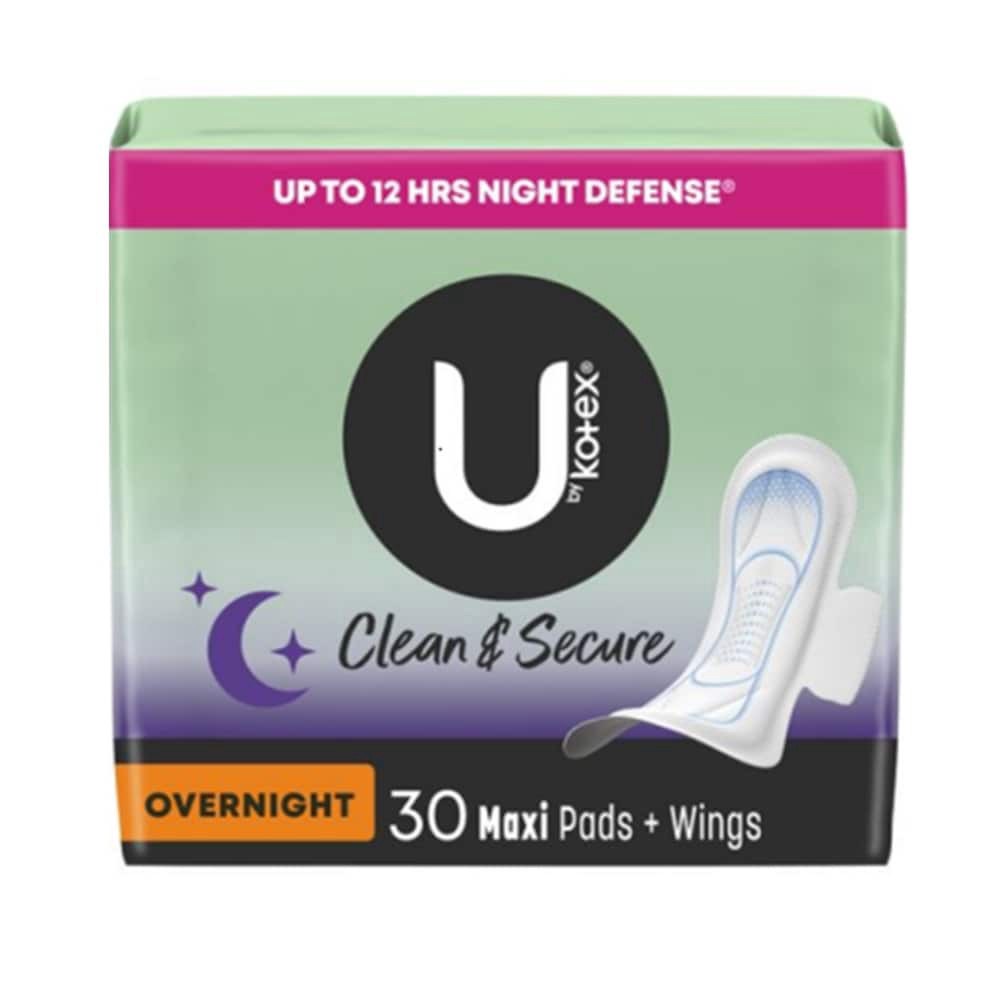 slide 1 of 1, U By Kotex Overnight Maxi Pads W/ Wings 30 Ct, 30 ct