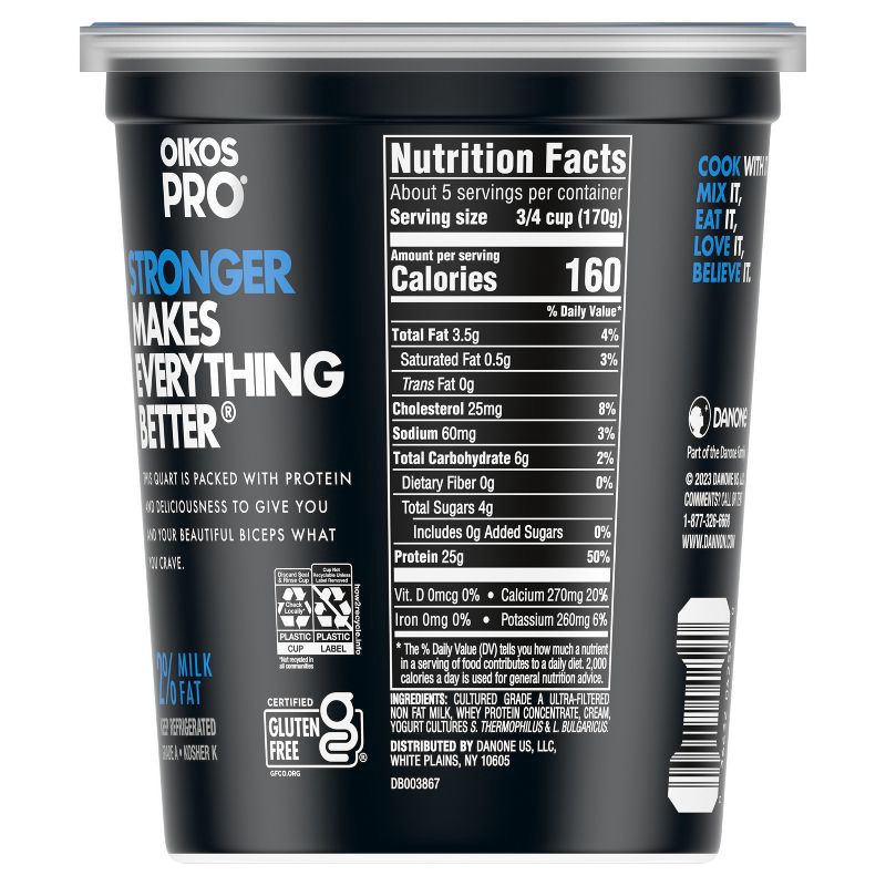 slide 11 of 12, OIKOS Pro Plain Yogurt - 25 g protein 32oz, 25 gram, 32 oz