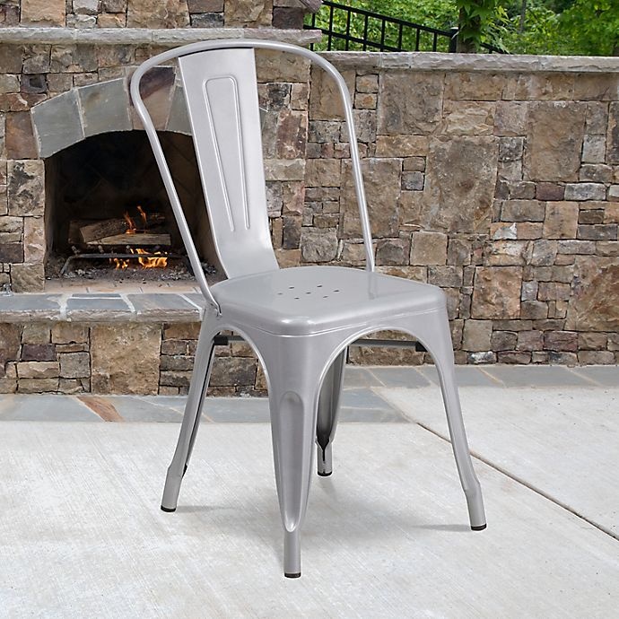 slide 5 of 10, Flash Furniture Indoor/Outdoor Stackable Metal Chair - Silver, 1 ct