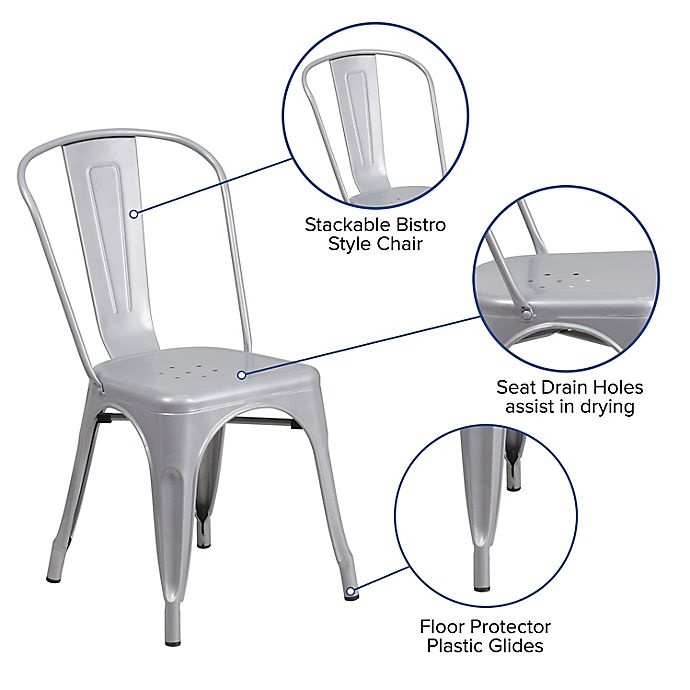 slide 6 of 10, Flash Furniture Indoor/Outdoor Stackable Metal Chair - Silver, 1 ct