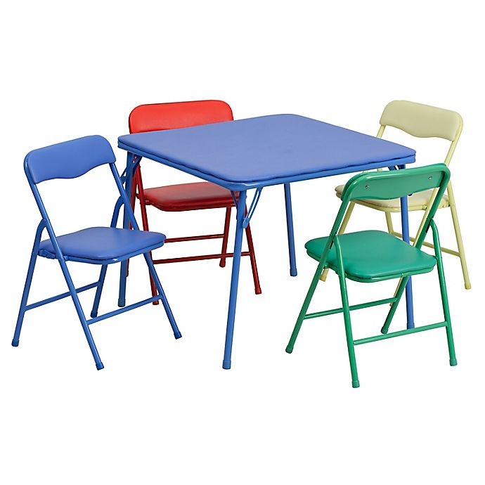 slide 1 of 5, Flash Furniture Kids Colorful Folding Table and Chair Set, 5 ct