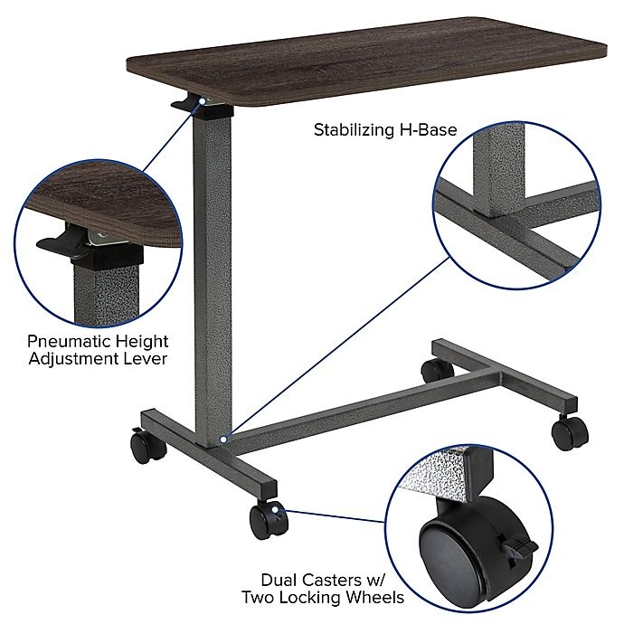 slide 2 of 12, Flash Furniture Overbed Table with Wheels for Home and Hospital, 1 ct