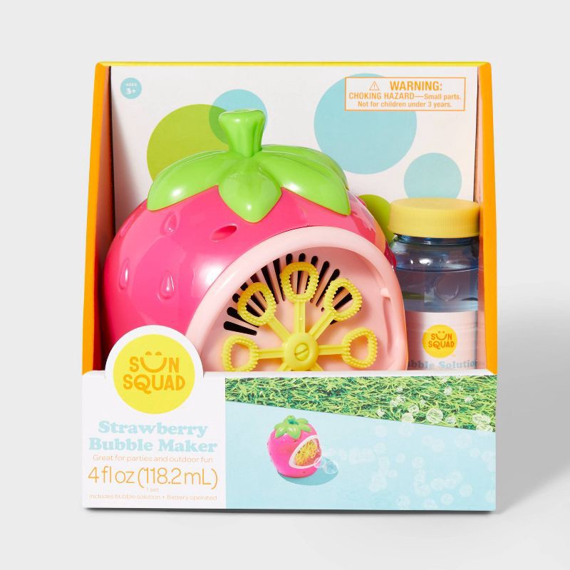 slide 4 of 4, Strawberry Bubble Machine - Sun Squad™: Plastic Blower Toy for Kids Ages 3+, 1 ct