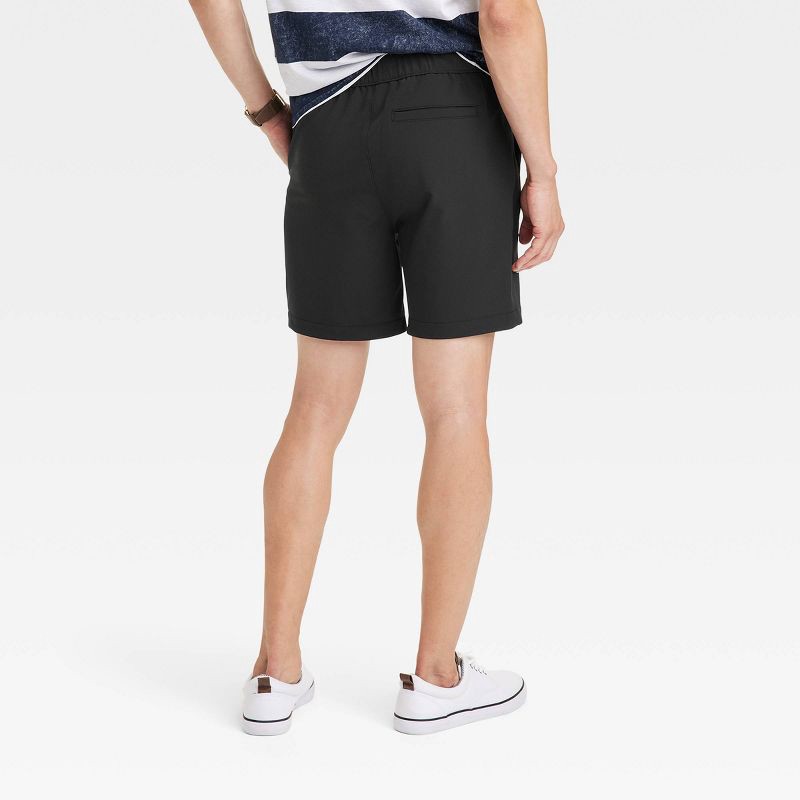 slide 2 of 3, Men's 7" Woven Tech E-Waist Pull-On Shorts - Goodfellow & Co™ Black S: Recycled Polyester, Spandex, Midweight, 4-Way Stretch, 1 ct